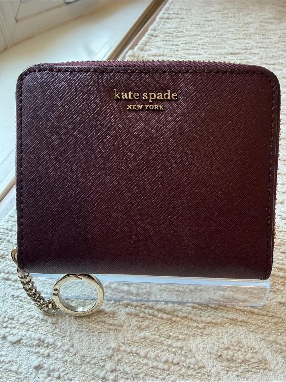 Kate Spade Burgundy Zip Around Wallet with Key Ring